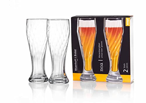 Ritzenhoff & Breker Weizenbierglas 0,5 Liter, 8er Set, Weißbiergläser NOA, mit Verzierung, Spülmaschinengeeignet, Klar