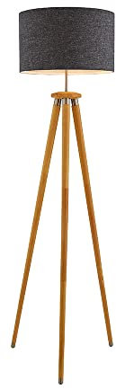 LITECRAFT Willow Floor Lamp Wooden Tripod Base with Grey Drum Shade - Natural