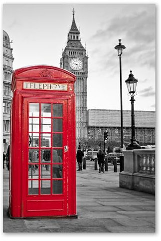Postereck - 0124 - Rote Telefonzelle, London Big Ben England GB - Wandposter Fotoposter Bilder Wandbild Wandbilder - Poster - 4:3-61,0 cm x 45,5 cm