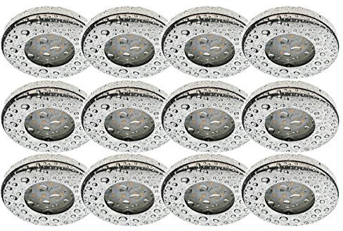 Trango 12er Set IP44 Einbaustrahler in Chrom 6729IP-128GUSDAK Bad, Dusche, Sauna inkl. 12x 5 Watt 3-Stufen dimmbar GU10 LED Leuchtmittel 3000K warmweiß Einbauleuchten Edelstahl lackiert rostfrei