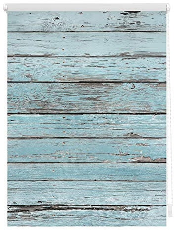 Lichtblick Klemmfix Tageslicht-Rollo mit Motiv, ohne Bohren, Blickdicht, Seitenzugrollo, Made in Germany, Bretter-Vintage Petrol,45 x 150 cm (B x L)