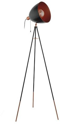 EGLO Dreibein Stehlampe Chester, 1 flammige Vintage Stehleuchte, Standleuchte aus Stahl, Farbe: Schwarz, kupfer, Fassung: E27, inkl. Zugschalter