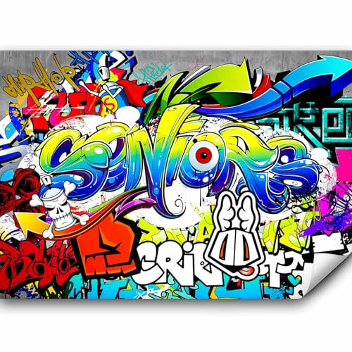 Papier peint murando panoramique inspirant 350x256 cm - Revêtement mural décoration salon - Design moderne - Graffitis artistiques inscriptions murales urbaines colorées i-B-0005-a-b