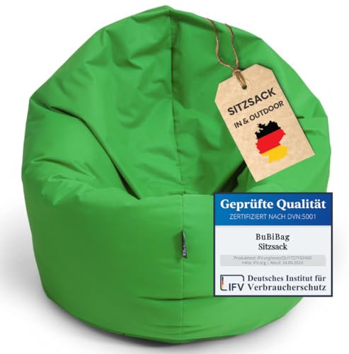 BuBiBag XXL Sitzsack, Riesensitzsack für Erwachsene - XXL Sitzsäcke, Sitzkissen oder Gaming Sitzsack, geliefert mit Füllung (145 cm Durchmesser, Apfelgrün)