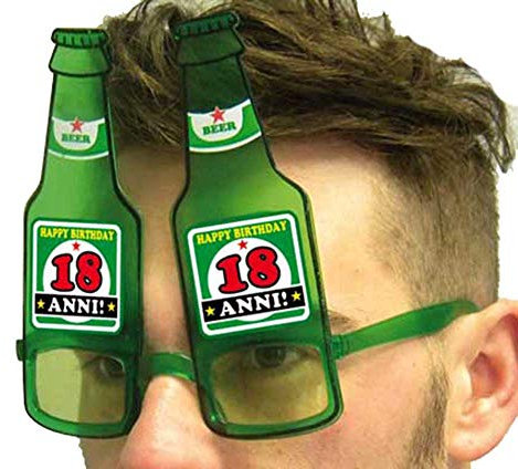 DOR import S.r.l. PARTY Brille 18 Jahre - Geschenkidee 18° Geburtstag - Katzenauge - Retro - Bianco - Partybrille - Augenbrille