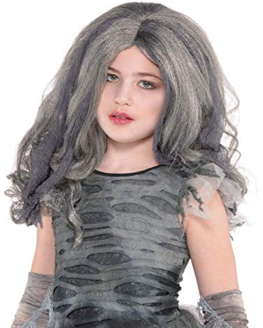 Amscan 847483-55 - Perücke Zombie Girl, für Kinder, gewelltes Kunsthaar, alte Frau, Magier, böse Fee, Mottoparty, Karneval, Halloween