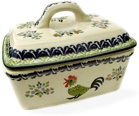 Bunzlauer Butterkästchen für 250 g Butter (Dekor Hahn)