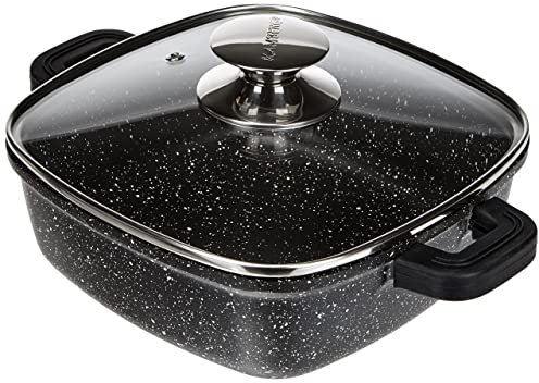 Kamberg - Faitout carré 28 x 28 cm - Fonte d'aluminium - Revêtement pierre - Couvercle en Verre - Tous Feux dont Induction - Sans PFOA - 0008102, Noir