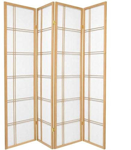 Fine Asianliving Paravent Japonais L180xH180cm 4 Panneaux Shoji Papier de Riz Naturel - Double Cross Séparateur de pièce Oriental Asiatique Cloison de Séparation