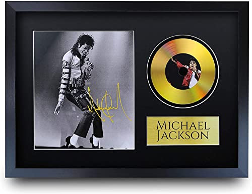 HWC Trading - Immagine con autografo A3 FR Michael Jackson MJ The King of Pop Gifts con Immagine a Disco Dorato per i Fan della Musica, Formato A3
