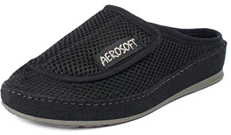 Aerosoft Pantolette mit Klettverschluss, Gesundheitsschuh für Damen und Herren, ideal als Reha-Schuh, Verbandsschuh, Hausschuh, druckentlastend (Schwarz, numeric_46)