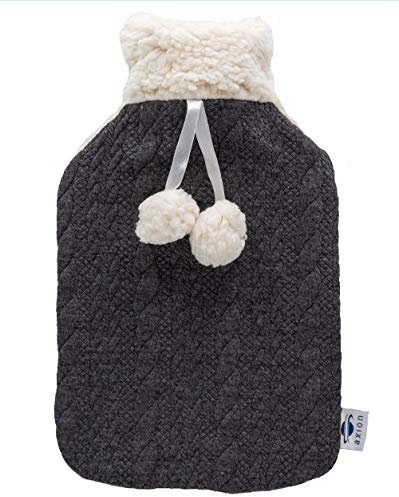 axion - flauschige Wärmflasche mit Bezug - in schwarz-weiß mit Plüsch und Pompons