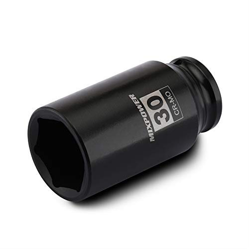MIXPOWER 1/2 Drive Deep Impact Socket, CR-MO, 30 MM, 6 Point, Axle Nut Impact Grade Socket for Easy Removal