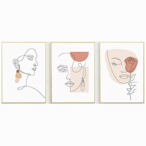 HONGC Moderne Minimaliste Ligne Art Affiche Femme Visage Ligne Art Peinture Figure Féminine Impressions sur Toile Scandinave Art Décor 30x40cm / 11.8 x15.7 x3 sans Cadre