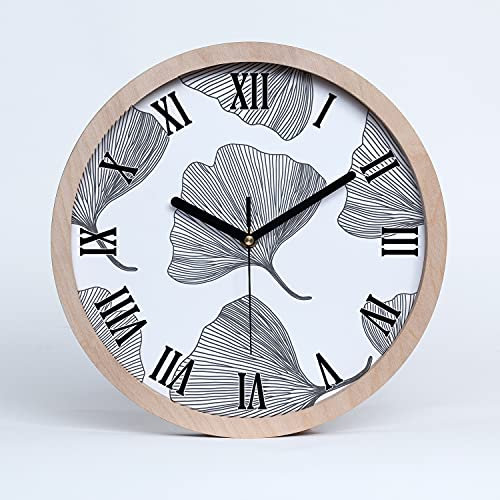 Tulup Holzuhr Uhr Holz Modern Runde ⌀ 25cm Dekoration Stille Uhren Wanduhr Schwarze Uhrzeiger - Ginkgo