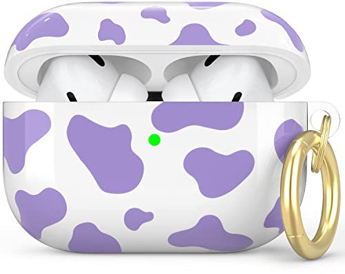 NIUTRENDZ Kuh Hülle für Airpods Pro Harte Schale TPU Schutzhülle Haut Case für AirPods Pro IMD [Front-LED Sichtbar] [Kabelloses Laden] (Lila)