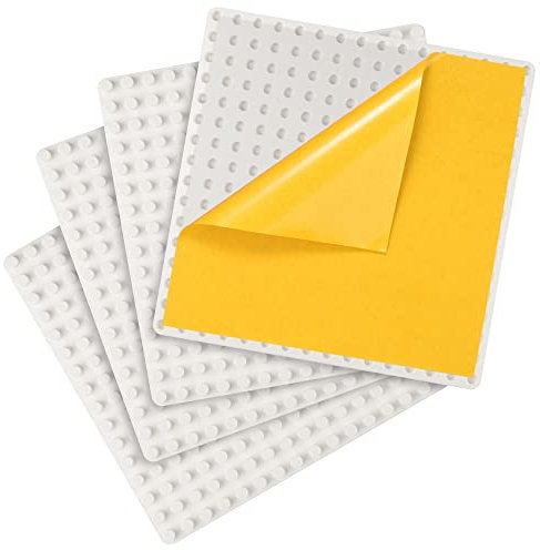 MIMAX Selbstklebende Grundplatten, kompatibel mit DUPLO, abziehbare und klebende Grundplatte für DIY-Spieltisch oder Wand, 4 Stück (25,4 x 25,4 cm) (weiß)