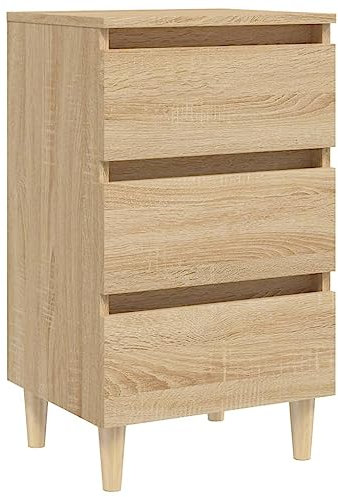vidaXL Table de Chevet avec Pieds en Bois, Armoire de Nuit avec Rangement, Armoire de Lit, Meuble de Chambre à Coucher, Scandinave, Chêne Sonoma
