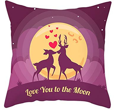 Kissenbezug Xmas, Deko Kissenbezug 40x40 Lila Gelb Zwei Hirsche Liebe Dich Bis Zum Mond Home Dekorationen für Stuhl Auto Sofa