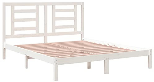 Tidyard Massivholzbett Holzbett Seniorenbett Holz-Bettrahmen Schlafzimmerbett Futonbett Bettgestell Jugendbett Rahmenbettgestell Mit 1 x Kopfteil,Geeignete Matratzengröße: 160 x 200 cm (B x L),Weiß