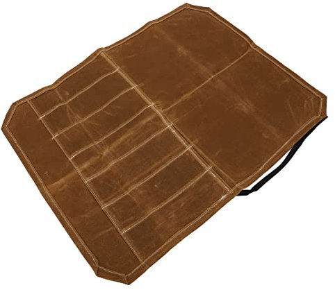 TOPINCN Bolsa de Lona Encerada para Cuchillos, Bolsa de Lona para Cuchillos Práctica 7 Bolsillos para Barbacoa (Caqui)