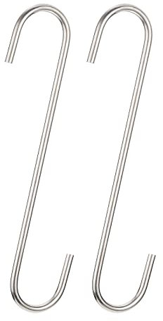 sourcing map S Hanging Hooks, 8inch(200mm) Extra Long Steel Hanger, Indoor Outdoor Uses for Garden, Bathroom, Closet, Workshop, Kitchen, Matt Silver, 2Pcs