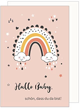 Edition Seidel Premium Glückwunschkarte zur Geburt mit Umschlag. Karte Babykarte Ereigniskarte Grusskarte Hallo Baby, schön, dass du da bist! Regenbogen Ereignis Junge Mädchen (E263 SW023)