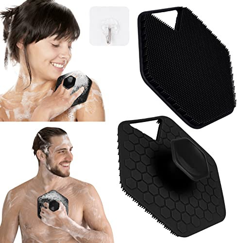 URAQT Spazzola Silicone Corpo, Spazzola per Corpo in Silicone con Manico Spazzola per Massaggio Corpo Antimicrobico, Spazzola per il Corpo Silicone Esfoliazione Delicata, Facile da Tenere(Nero)