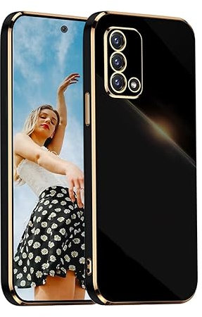 Kaywzo Hülle für Oppo A74 4G,TPU Galvanisiertes Stoßfeste Handyhülle,Glänzend Spiegel Kratzfeste Schutzhülle,Ultra Dünn Silikon Cover Case,Schwarz