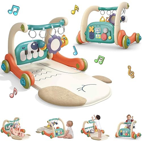 Hitish Baby Spielmatte Fitnessstudio, Kick and Play Piano Gym mit Musik licht, Aktivitäts Tummy Time Matte mit 5 Sensorischen Lernspielzeugen, Säuglings Geschenke für Neugeborene von 0-14 Monaten