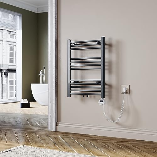 SUNXURY Badheizkörper Elektrisch Anthrazit 700x500 mm Handtuchheizkörper Elektrisch mit Mini-Thermostat Auswählbar Panel Handtuchhalter Wasser Mittelanschluss 400 Watt