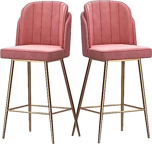 Barhocker Barstuhl Mit Samt Gepolsterter Barhocker, 2er-Set, Thekenhöhe, Barhocker, Lounge-Barstühle Mit Rückenlehne Und Fußstütze Für Die Küche Barstühle Barsessel ( Color : Roze , Size : 42*103cm )