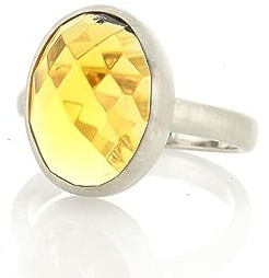 Benutzerdefinierte Citrin Oval Edelstein Ring - 925 Sterling Silber Ring - November Birthstone für Frauen - Lünette Set Silber Ring - Matte Finish Ring - Ideal für Geburtstage und Partys