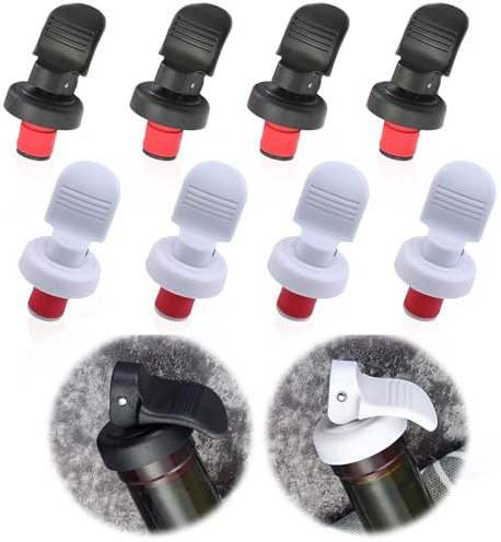 KWJEIULSOQ 8 Stück Flaschenverschluss Universal Sektflaschenverschluß Silikon Flaschenverschluss für Wein, Champagner, Sekt & mehr - Weiß und Schwarz, Rund, 7 cm, PP, Spülmaschinengeeignet