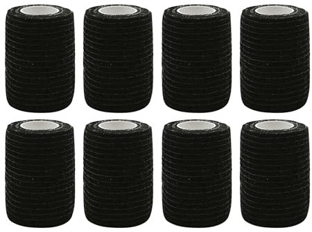 8 Rolls of Sports Tape, Black Adhesive Bandage Socks Pack, Cohesive Bandage, Elastic Bandage, Self-Adhesive Bandage, Stretch Bandage, Shin Pad Tape, Goalie Wrist Tape, Football Socks (Black)