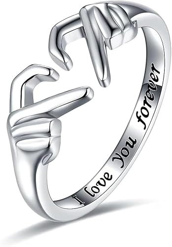 Bcenoilua Bagues Femme Argent Sterling 925 Bague de Câlin Ajustable Romantique Bague Ouverte Couple Bijoux Bague de Promesse Fille Mariage Cadeau Anniversaire