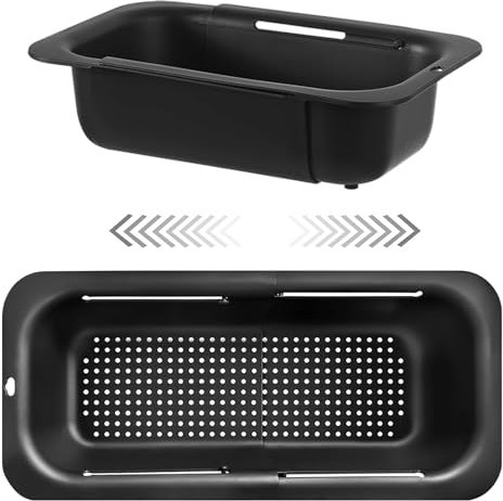 Sieb Küche ausziehbar(34.5-47.5cm), techextra Siebkorb über Spüle Abtropfsieb Sieb Spülbecken Küchensieb Waschbecken Filterablage, Gekochte Nudeln abtropfen, Gemüse, Obst waschen BPA Frei,Tiefe 9,5 cm