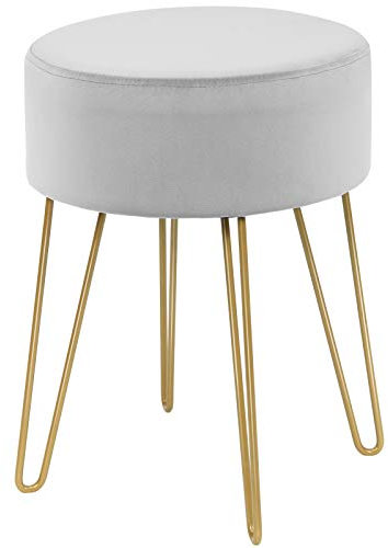 COSTWAY Sitzhocker, Schminktisch Hocker aus Samt, runder Fußhocker, gepolsterter Ottomane mit Metallbeine für Schminktisch, Wohnzimmer, Schlafzimmer (Grau)