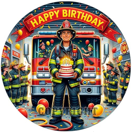 Fondant Tortenaufleger Tortenbild Geburtstag Happy Birthday FEUERWEHR K 100