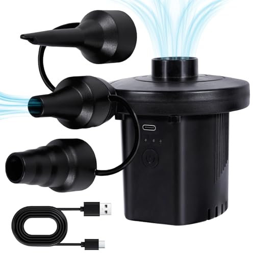 Inflador Electrico Portatil Bateria Recargable Inflar Desinflar 2 en 1,Hinchador Electrico Inflador Colchon Hinchable con 3 Boquillas,Adecuado para colchones inflables Colchoneta Camping Piscina