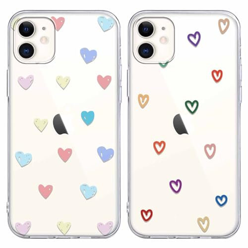 Foonary 2 Pack Clear Print Phone Case Compatible with iPhone 13 mini 5.4, Slim Soft Silicone with Love Design Aesthetics Transparent Pattern Cases, Shockproof Bumper Protector Cover