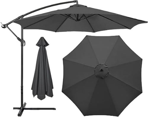 HonunGron Auvent De Remplacement pour Parasol 2m/2,7m/3m, 6 Baleines/8 Baleines Toile De Parasol Déporté Remplacement Pour Cour,Jardin,Plage,Polyester Anti UV 50+ (3M 8-Ribs,Gris)