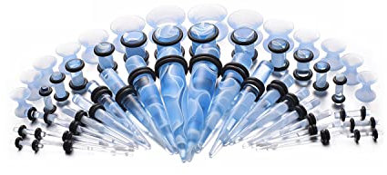 vogem 50 Stück Acryl Tunnel Dehnstab Blau Mit Muster Taper Dehnungstäbe Silikon Ohr Tunnel 1.6mm-12mm Damen Herren…