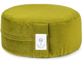 Spirit Love Yogakissen mit Bio-Buchweizenschalen | Velours Meditationskissen mit anpassbarer Füllung und waschbarem Bezug | Sitzkissen Perfekt für bequemes Yoga | 100% Natürlich | 33x13cm- Khaki