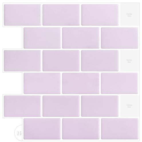 WoStick 10-Sheets 3D Self Adhesive Wall Tiles, Peel and Stick Wall Tiles, Splashback Tiles, Macaron Purple Metro Subway Tiles Stick on Tiles for Kitchen & Bathroom(30.5x30.5cm)