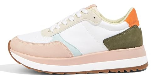 LUCKY STEP Chaussures de Marche pour Femme | Baskets à Plateforme de Mode pour Femme, Chaussures Décontractées à Lacets (Blanc/Rose, 10US-41EU-8UK)
