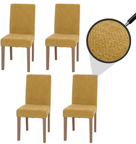 Mendler 4er-Set Esszimmerstuhl Littau - gelb, naturfarbene Beine | Stuhl, Küchenstuhl, Hochlehner, Stoff/Textil, Chenille, Holz