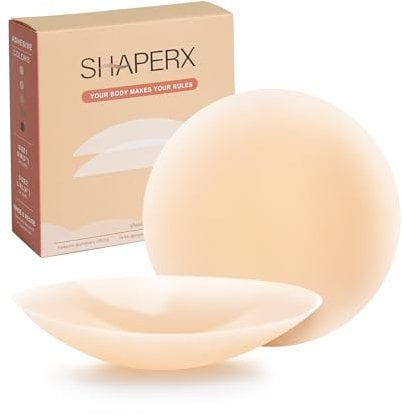 SHAPERX Women Nipple Covers Invisible Silicone Pasties Reusable Adhesive Breast Petals, UK-SZ9100-Nude-L/XL