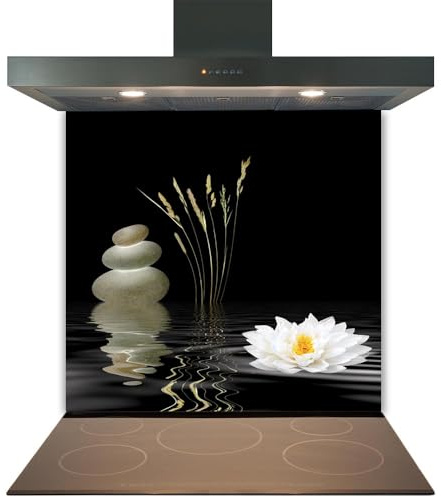 Glass Kitchen Splashback Panel – Design 2017, 60x75cm, 6mm Toughened Heat Resistant Tempered Glass Hob Backsplash with Polished Edges, Easy Clean Cooker Wall Protector for Modern Kitchen Cooker & Hob