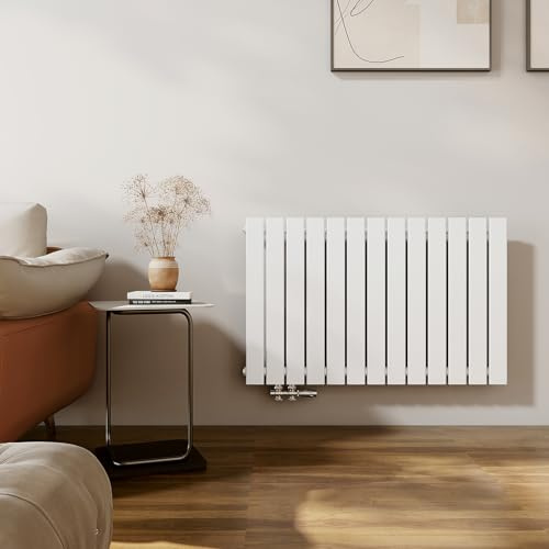 EMKE Radiateur Design, 630x1000 mm,Blanc, 730 W,Monocouche | Radiateur Mural Horizontal à Panneau Plat, Connexion Latérale Structure Monocouche